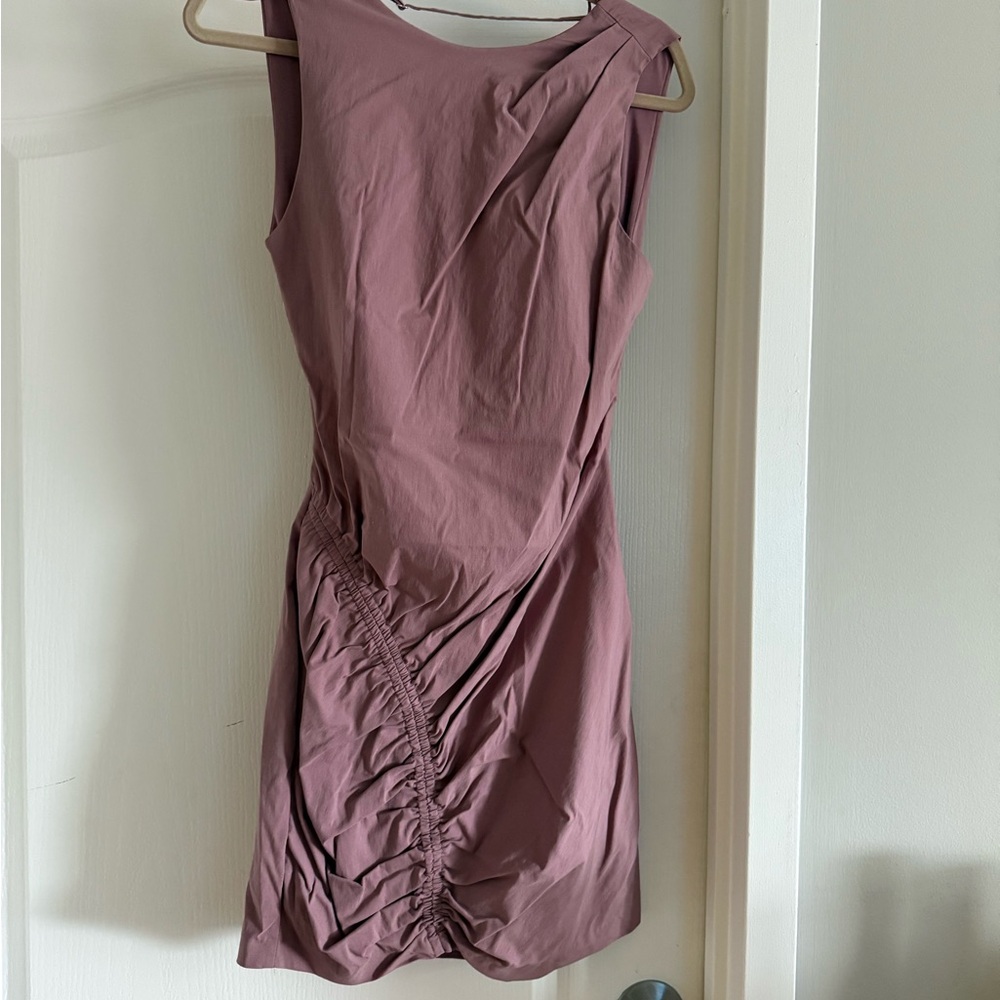Zara Asymmetrical Ruched Dress in Dusty Mauve